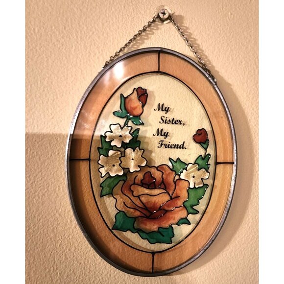 My sister my friend suncatcher Wall window hanging glass gift flowers - Picture 1 of 4